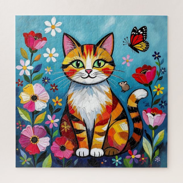 Bunte Katze und Schmetterling  (Vertikal)