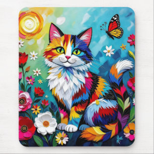 Bunte Katze und Schmetterling Mousepad