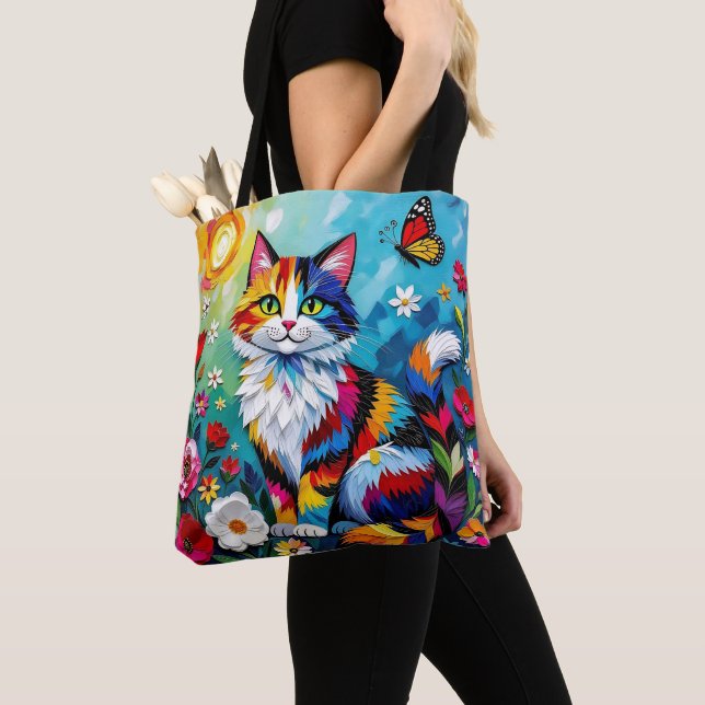 Bunte Katze und Schmetterling Tasche (Von Nahem)