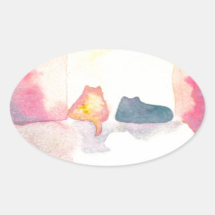 Bunte Katzen auf einem sonnigen Sofa Ovaler Aufkleber