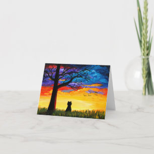 Bunte Katzen-Eichenbaum-Landschaft Creationarts Karte