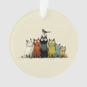 Bunte Katzen Gruppe – Süße Whimsical Katzen Kunst Ornament
