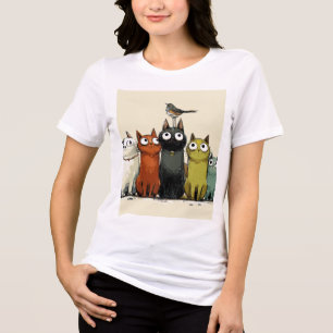 Bunte Katzen Gruppe – Süße Whimsical Katzen Kunst Tri-Blend Shirt