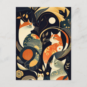 Bunte Katzen Illustration Postkarte
