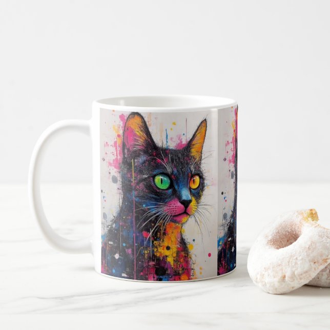 Bunte Katzen-Kaffeetasse – Lebendiges Geschenk für Kaffeetasse (Mit Donut)