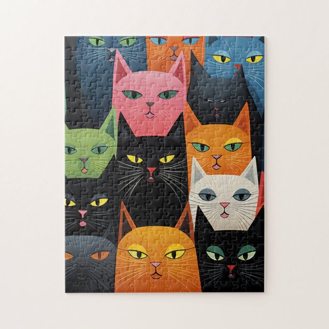 BUNTE KATZEN KUNST-PUZZLE (Vertikal)