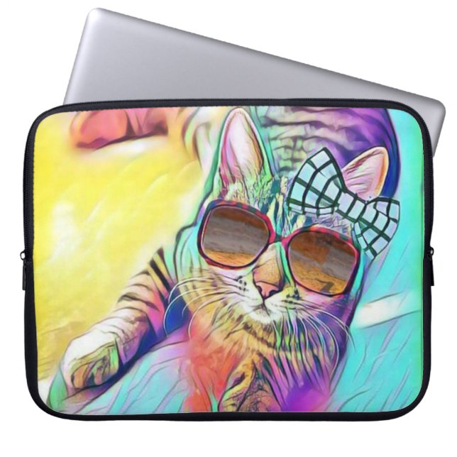Bunte Katzen-Neopren-Laptop-Hülse 15 Zoll Laptopschutzhülle (Vorderseite)