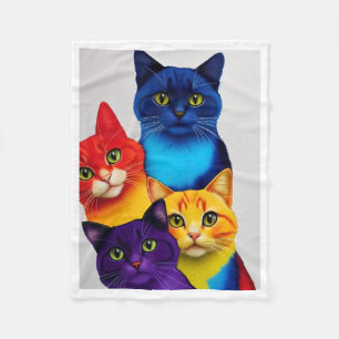 Bunte Katzen-Porträt-Decke Fleecedecke