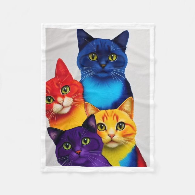 Bunte Katzen-Porträt-Decke Fleecedecke (Vorderseite)