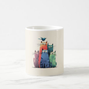 Bunte Katzen stapeln sich – Süße, verspielte Katze Kaffeetasse