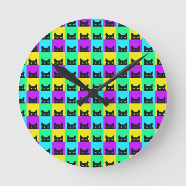 Bunte Katzenblock Runde Wanduhr (Vorderseite)