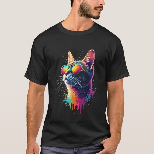 Bunte Katzenkunst T-Shirt (Vorderseite)