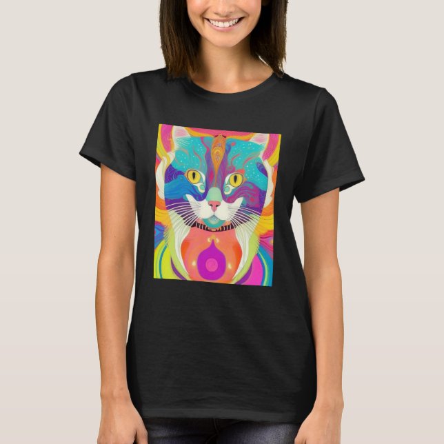 Bunte Katzenkunst T-Shirt (Vorderseite)
