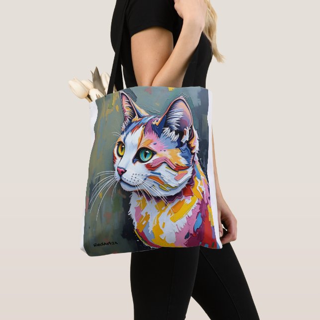 Bunte Katzenporträt Tasche (Von Nahem)