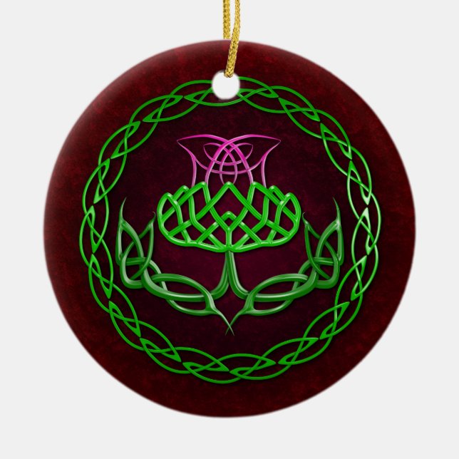 Bunte keltische Knoten-Distel Keramikornament (Vorne)