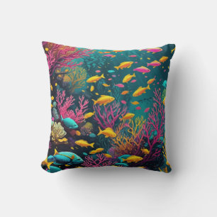 Bunte kleine Fische in einem Riff Kissen