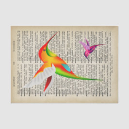 Bunte Kolibris auf Vintager Wörterbuch-Seite Seidenpapier