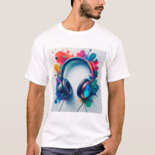 Bunte Kopfhörer mit lebendigem Farbspritzer T-Shirt