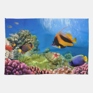 Bunte Koralle u. tropische Fische Küchentuch