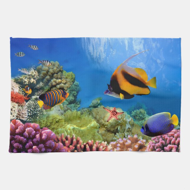 Bunte Koralle u. tropische Fische Küchentuch (Horizontal)