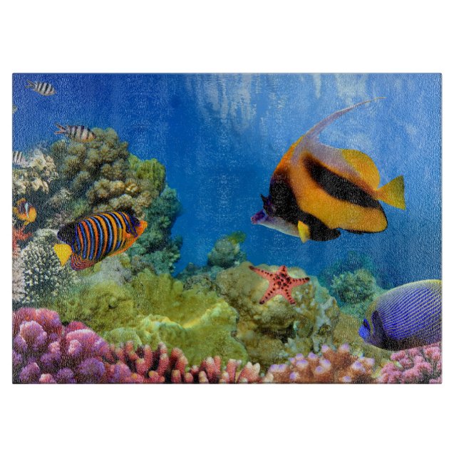 Bunte Koralle u. tropische Fische Schneidebrett (Vorderseite)