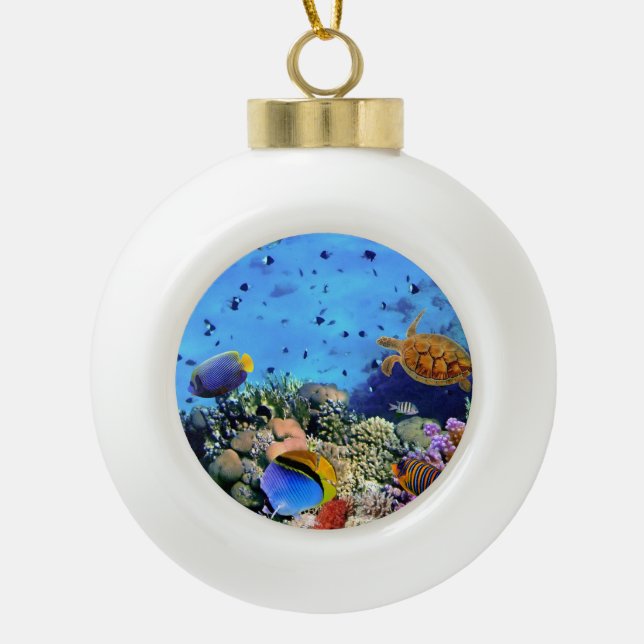 Bunte Korallenriff-Lebewesen Keramik Kugel-Ornament (Vorderseite)