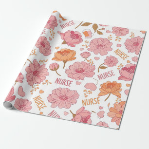 Bunte Krankenpflegerin Floralmuster (3) Geschenkpapier