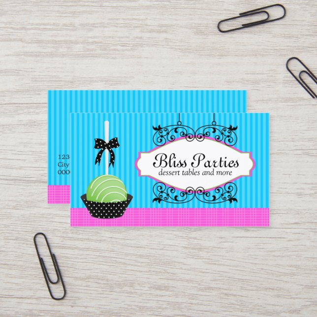 Bunte Kuchen-Pop-Nachtische Visitenkarte (Vorderseite/Rückseite Beispiel)