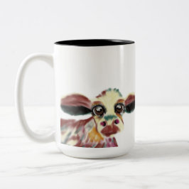 Bunte Kuh mit riesigen gefühlvollen Augen Zweifarbige Tasse