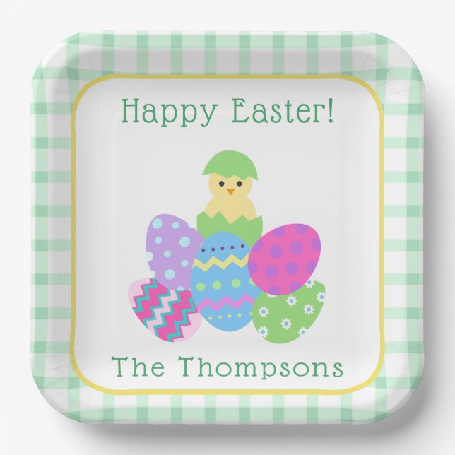 Bunte Küken-Eier Frohe Ostern Pappteller (Vorderseite)