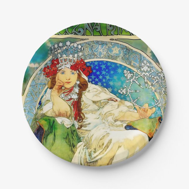 Bunte Kunst Nouveau Prinzessin Hyacinth Mucha Pappteller (Vorderseite)