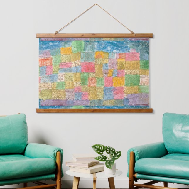 Bunte Landschaft - Paul Klee Wandteppich Mit Holzrahmen (Wohnzimmer)