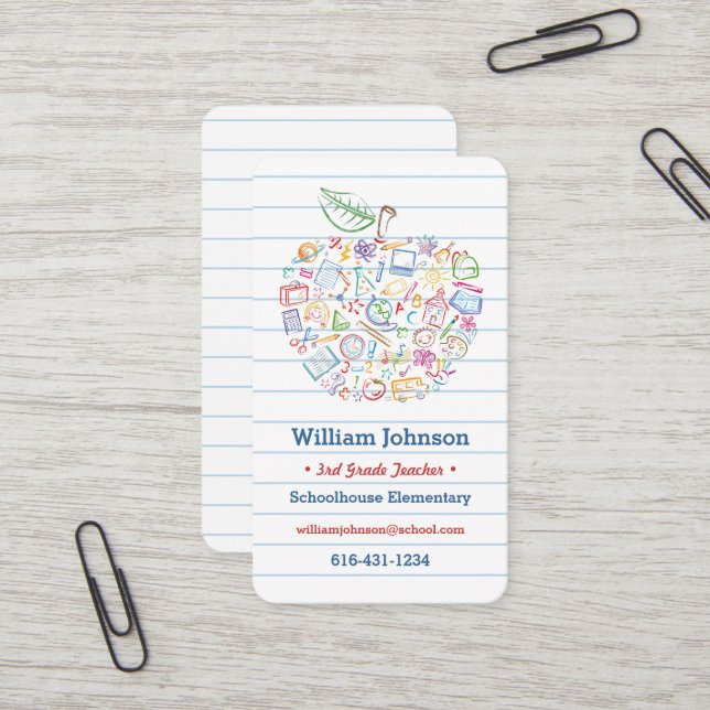Bunte Lehrer-Apple-Visitenkarte Visitenkarte (Vorderseite/Rückseite Beispiel)