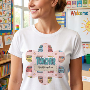 Bunte Lehrer-Schulkreide-Muster T-Shirt