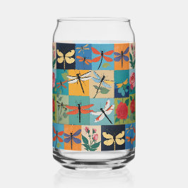 Bunte Libellen und Rosen Patchwork Dosenglas