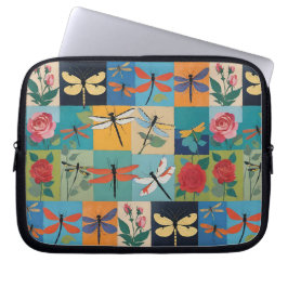 Bunte Libellen und Rosen Patchwork Laptopschutzhülle