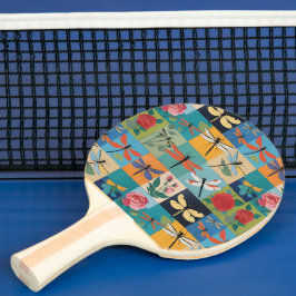 Bunte Libellen und Rosen Patchwork Tischtennis Schläger