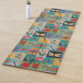 Bunte Libellen und Rosen Patchwork Yogamatte