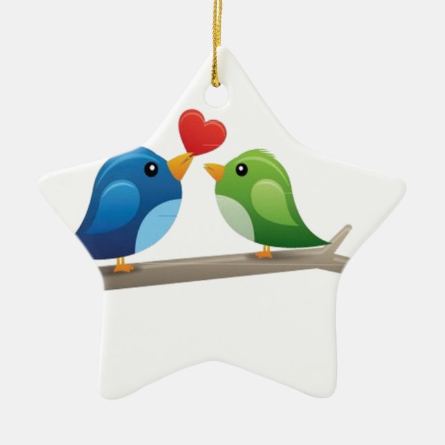 Bunte Liebevögel Keramik Ornament (Vorne)