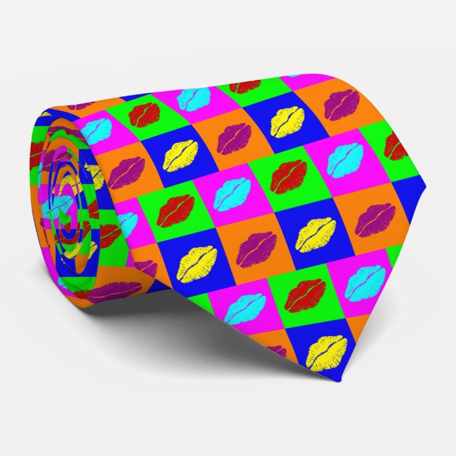 Bunte Lippenstiftküsse Krawatte (Gerollt)
