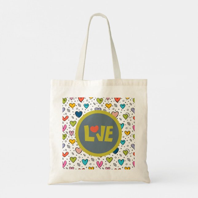 Bunte LOVE-Einkaufstasche mit Herz-Design Tragetasche (Rückseite)