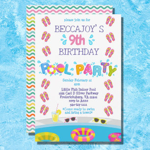 Bunte Mädchen Flip Flops Splash Pool Party Einladung