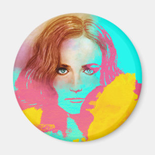 Bunte Mädchen-Popkunst, runder Magnet - intensiv