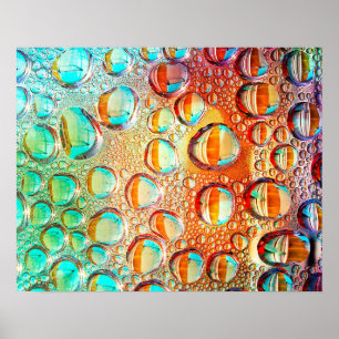 Bunte Makrowasser-Tropfen auf GlasFoto Poster
