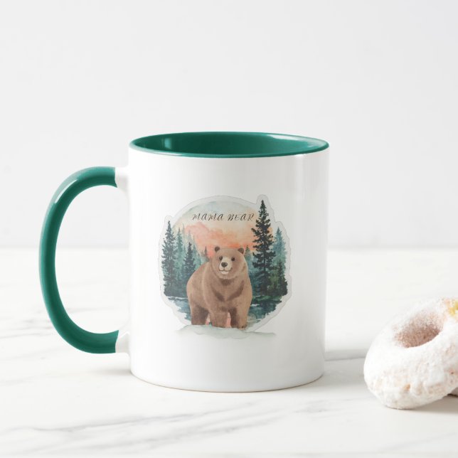 Bunte Mama-Bär-Wald-Kunst Tasse (Mit Donut)