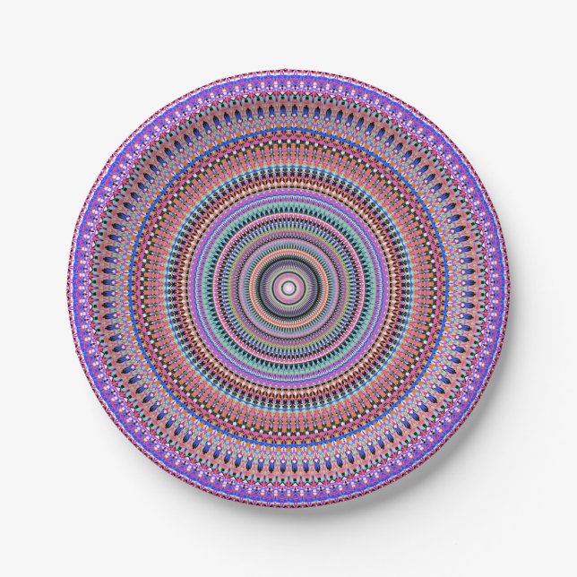 bunte Mandala-Designs Pappteller (Vorderseite)