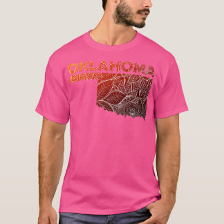 Bunte Mandala-Kunstkarte von Oklahoma mit Text in T-Shirt