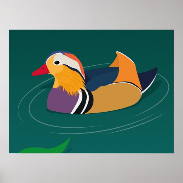Bunte Mandarinente Moderne Kunst auf Grün Poster (Vorne)