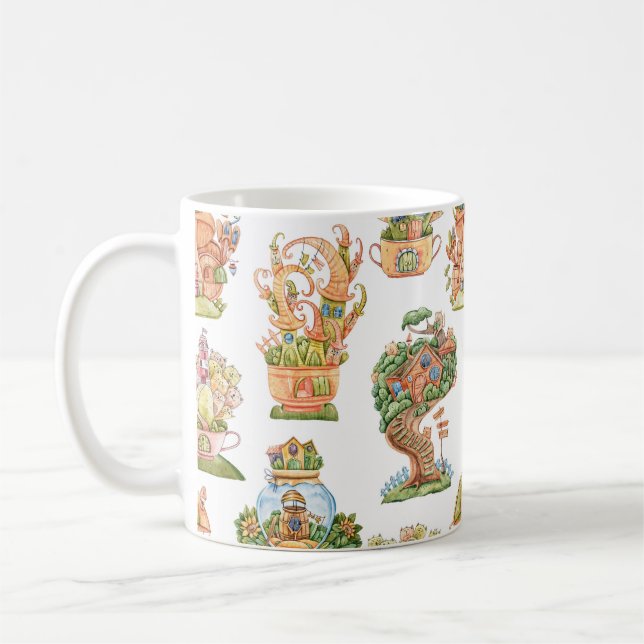 Bunte Märchenhäuser Muster Kaffeetasse (Links)