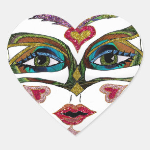 Bunte Mardi Gras Glitter Feder Maske Herz-Aufkleber